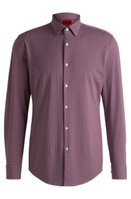 Camisa slim fit en punto t&eacute;cnico el&aacute;stico estampado, Rosa claro