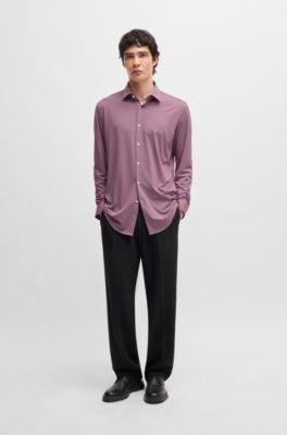 Camisa slim fit en punto t&eacute;cnico el&aacute;stico estampado, Rosa claro