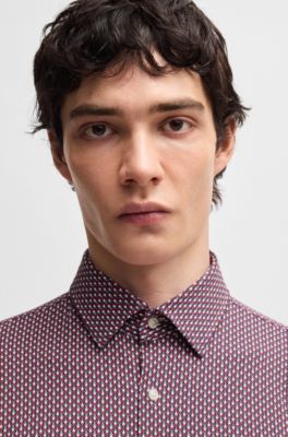 Camisa slim fit en punto t&eacute;cnico el&aacute;stico estampado, Rosa claro