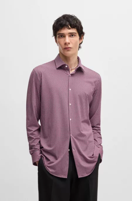 Slim-fit shirt in printed performance-stretch jersey