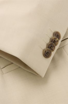 Three-piece slim-fit suit in mohair-look dobby, Light Beige