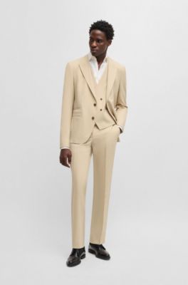 Three-piece slim-fit suit in mohair-look dobby, Light Beige