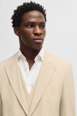 Three-piece slim-fit suit in mohair-look dobby, Light Beige