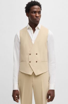 Three-piece slim-fit suit in mohair-look dobby, Light Beige