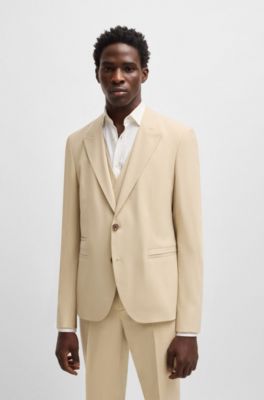 Three-piece slim-fit suit in mohair-look dobby, Light Beige