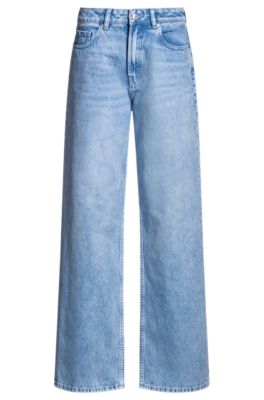 Straight-fit jeans in bright-blue rigid denim, Turquoise