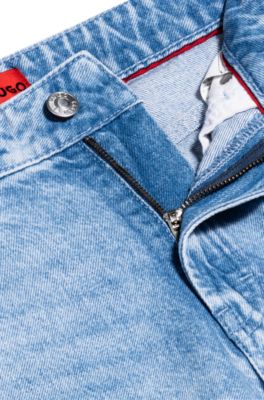 Straight-fit jeans in bright-blue rigid denim, Turquoise