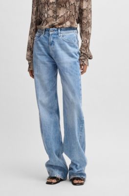Straight-fit jeans in bright-blue rigid denim, Turquoise