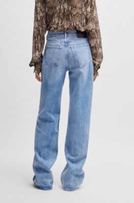 Straight-fit jeans in bright-blue rigid denim, Turquoise