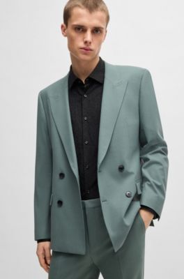 Camisa slim fit de jacquard de algod&oacute;n y lino, Negro