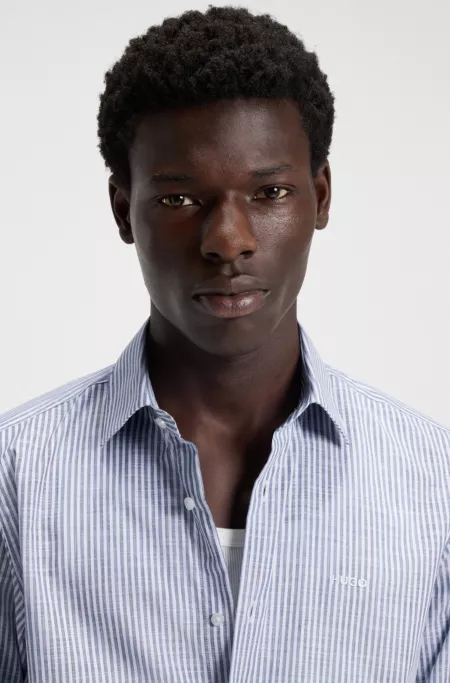 Modern-fit shirt in striped slub cotton