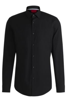 Camisa slim fit en popel&iacute;n de algod&oacute;n de planchado f&aacute;cil, Negro