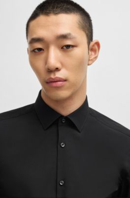 Camisa slim fit en popel&iacute;n de algod&oacute;n de planchado f&aacute;cil, Negro