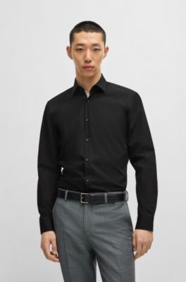 Camisa slim fit en popel&iacute;n de algod&oacute;n de planchado f&aacute;cil, Negro