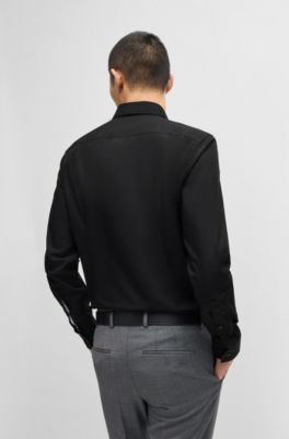 Camisa slim fit en popel&iacute;n de algod&oacute;n de planchado f&aacute;cil, Negro