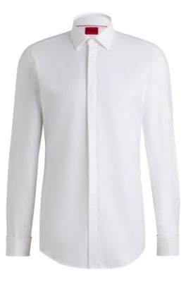 Slim-fit shirt in a striped cotton blend, White
