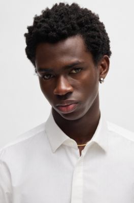 Slim-fit shirt in a striped cotton blend, White