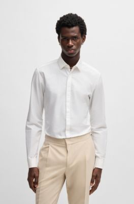 Slim-fit shirt in a striped cotton blend, White