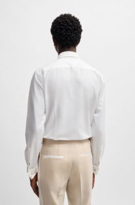 Slim-fit shirt in a striped cotton blend, White