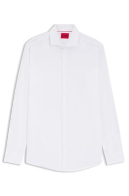 Camisa slim fit de algod&oacute;n y lino, Blanco