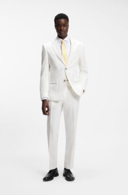 Camisa slim fit de algod&oacute;n y lino, Blanco