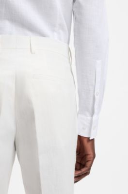 Camisa slim fit de algod&oacute;n y lino, Blanco