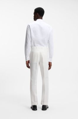 Camisa slim fit de algod&oacute;n y lino, Blanco