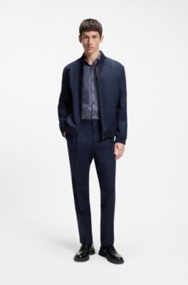 Camisa slim fit de algod&oacute;n y lino, Azul oscuro