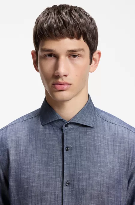 Slim-fit shirt in cotton and linen