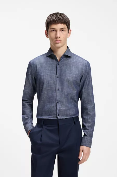 Slim-fit shirt in cotton and linen
