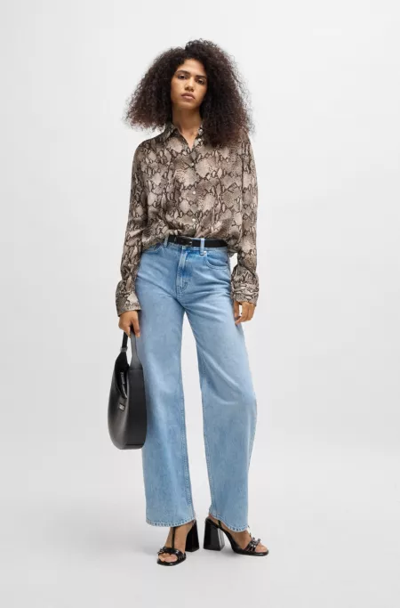 Oversize-fit blouse in python-print crepe de Chine