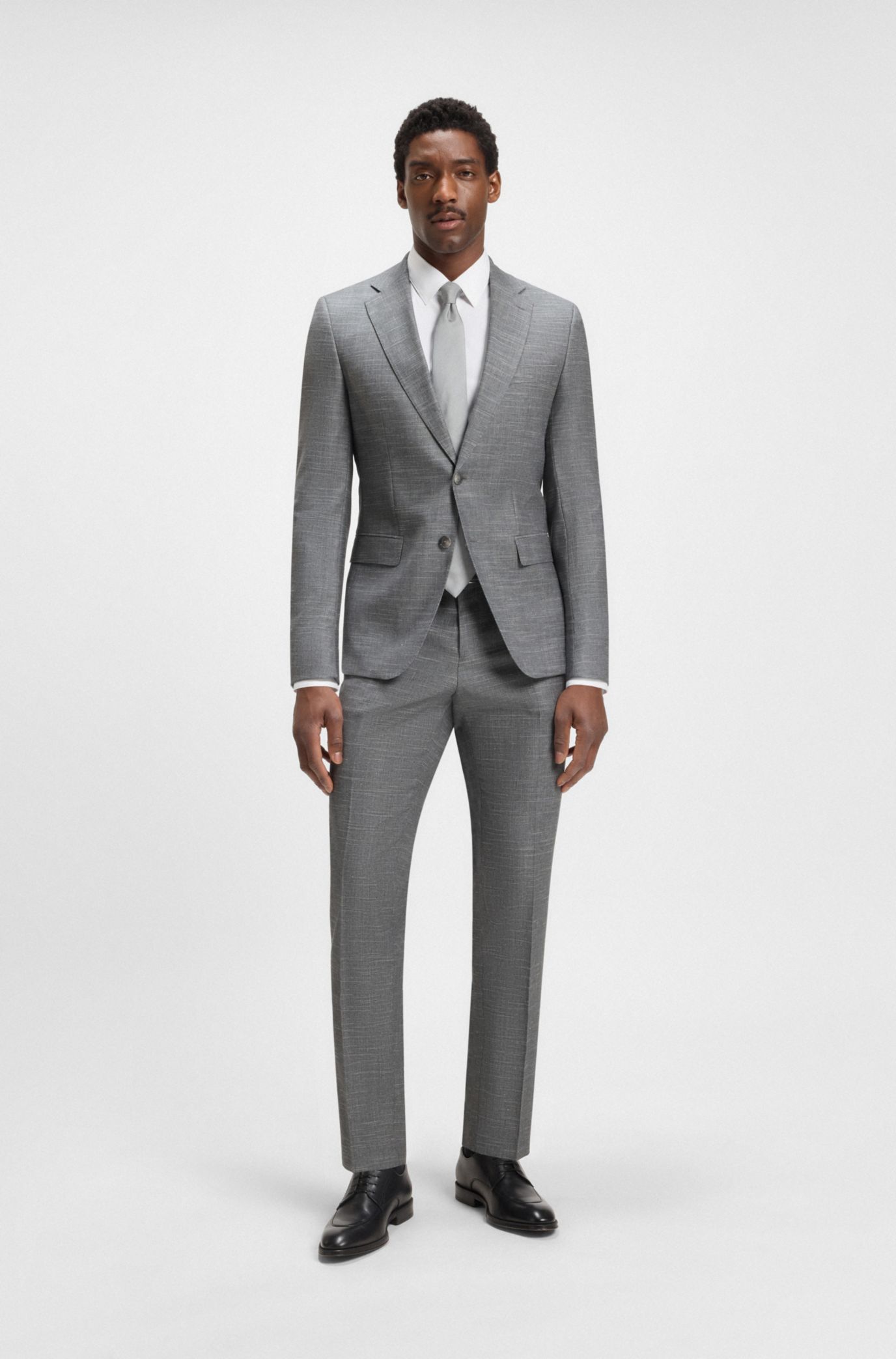 BOSS - Slim-fit suit jacket in patterned stretch fabric - Silver