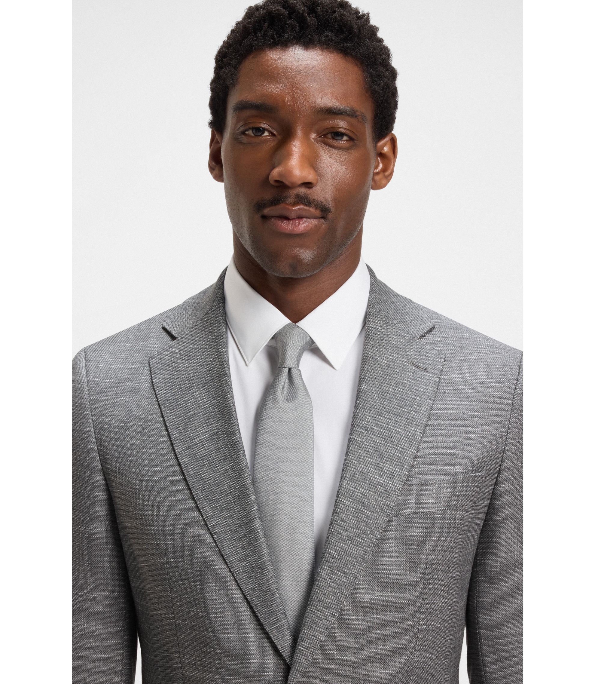 BOSS - Slim-fit suit jacket in patterned stretch fabric - Silver