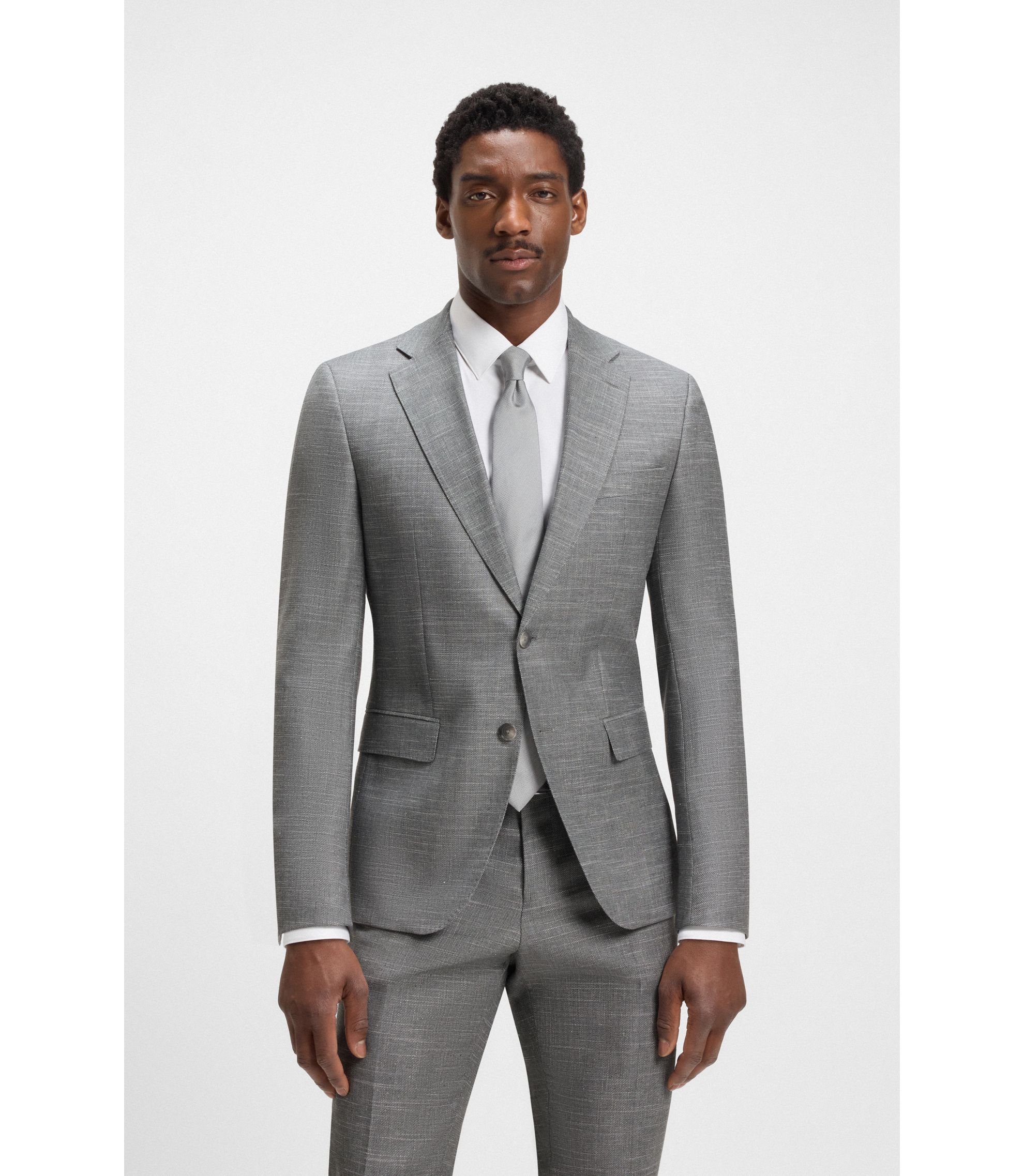 BOSS - Slim-fit suit jacket in patterned stretch fabric - Silver