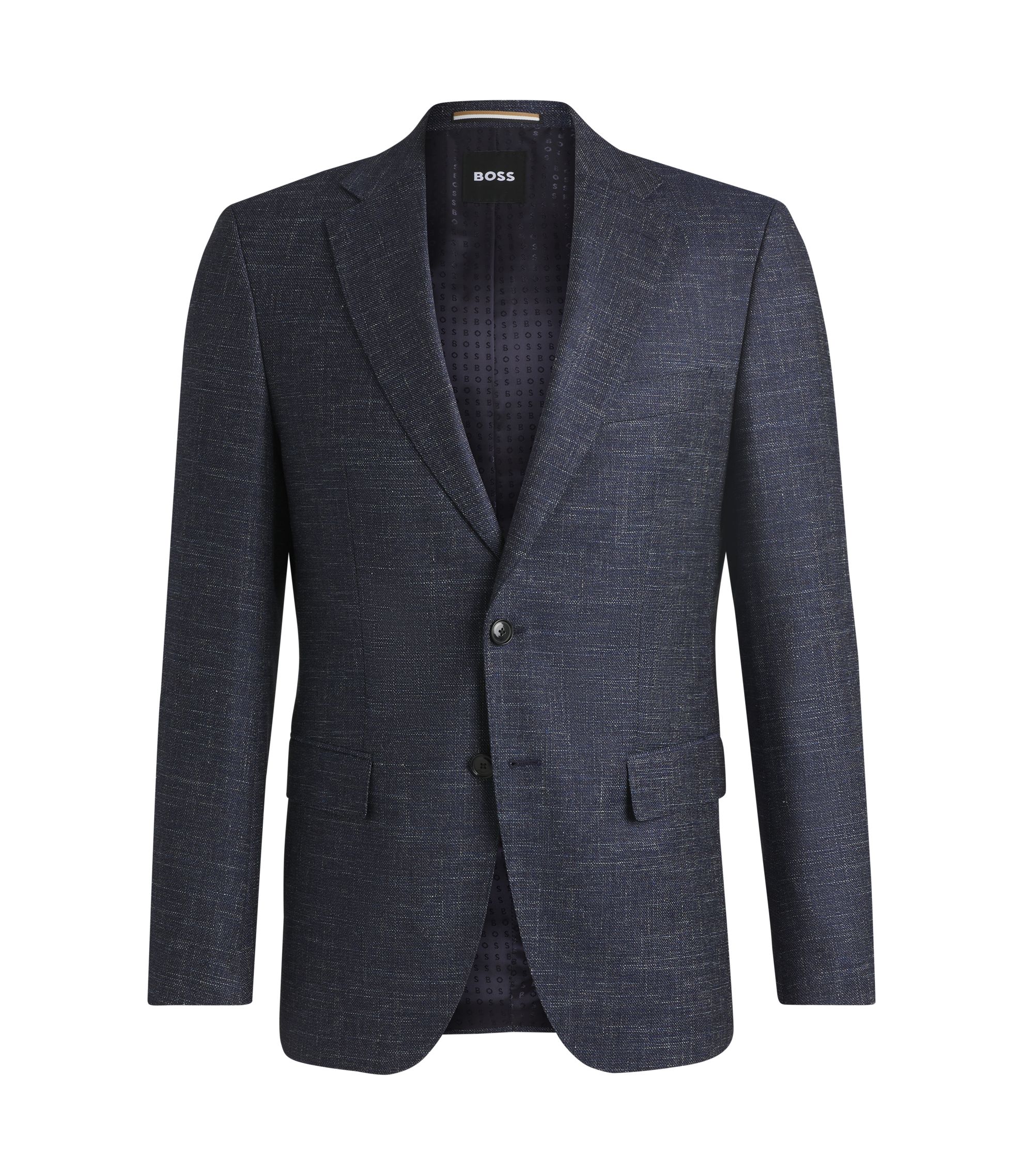 BOSS - Slim-fit suit jacket in patterned stretch fabric - Dark Blue