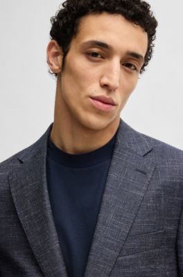 BOSS - Slim-fit suit jacket in patterned stretch fabric - Dark Blue