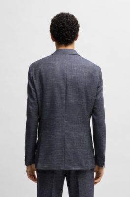 BOSS - Slim-fit suit jacket in patterned stretch fabric - Dark Blue
