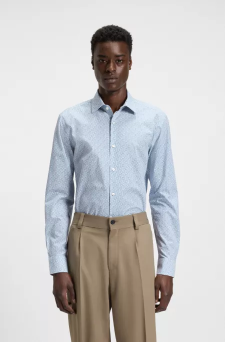 Slim-fit shirt in printed cotton poplin