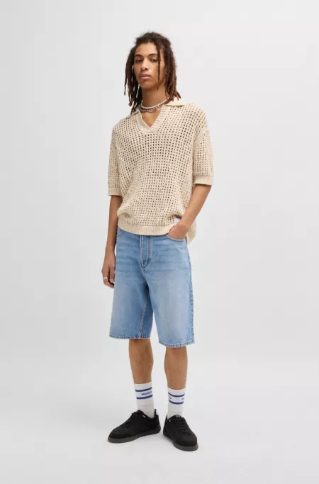 Straight-fit shorts in blue stonewashed denim