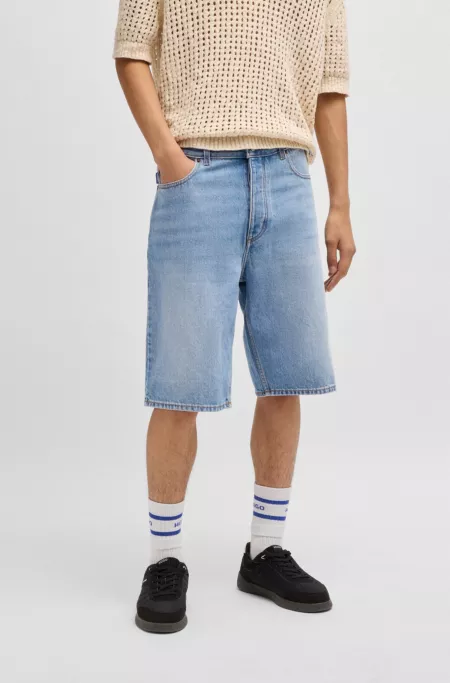 Straight-fit shorts in blue stonewashed denim
