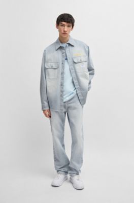 Jean Baggy en denim bleu &agrave; rayures, Bleu