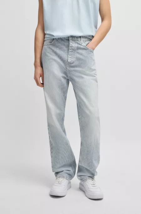 Baggy-fit jeans in striped blue denim