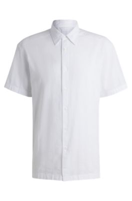Camisa relaxed fit de algod&oacute;n a rayas, Blanco