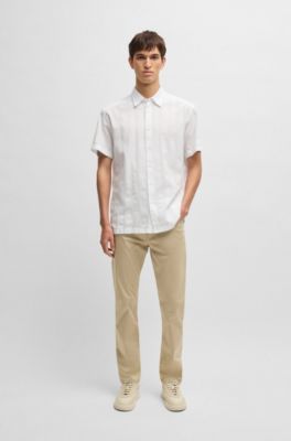 Camisa relaxed fit de algod&oacute;n a rayas, Blanco