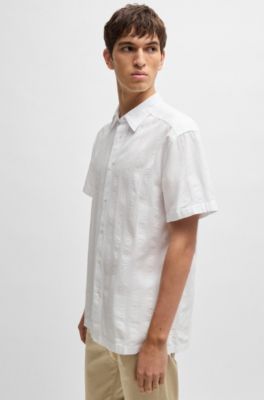 Camisa relaxed fit de algod&oacute;n a rayas, Blanco