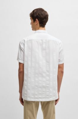 Camisa relaxed fit de algod&oacute;n a rayas, Blanco