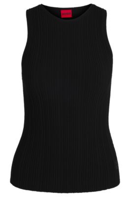 Top sin mangas con espalda cruzada en tejido de crep&eacute; de canal&eacute;, Negro