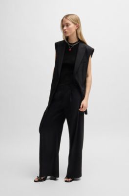 Sleeveless top with irregular rib, Black