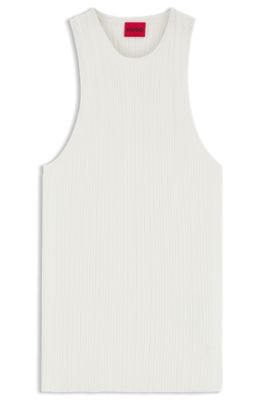Sleeveless top with irregular rib, White