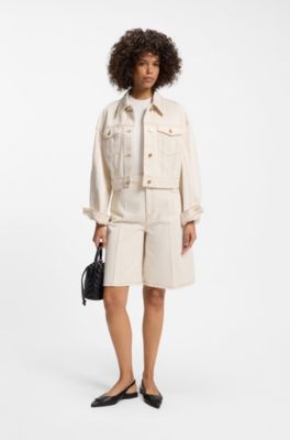 Top sin mangas con espalda cruzada en tejido de crep&eacute; de canal&eacute;, Blanco